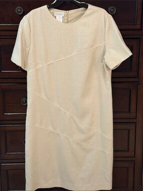 Worthington Neutral Cream Short Sleeve Shift Midi Dress